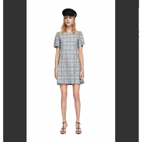 Zara Cute Gingham Plaid Shift Dress Short Sleeve Small Black and White Small - Picture 10 of 10